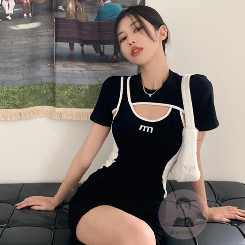 Đầm Tay Ngắn Cổ Tròn In Họa Tiết Chữ Dành Cho Nữ