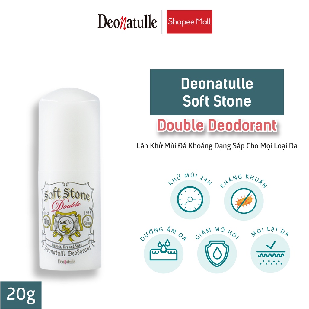 Lăn Khử Mùi Đá Khoáng Dạng Sáp Cho Mọi Loại Da Deonatulle Soft Stone Double Deodorant 20G