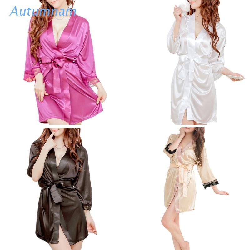 Áo choàng tắm cổ chữ V phong cách kimono ngắn màu trơn dự tiệc cô dâu dành cho nữ