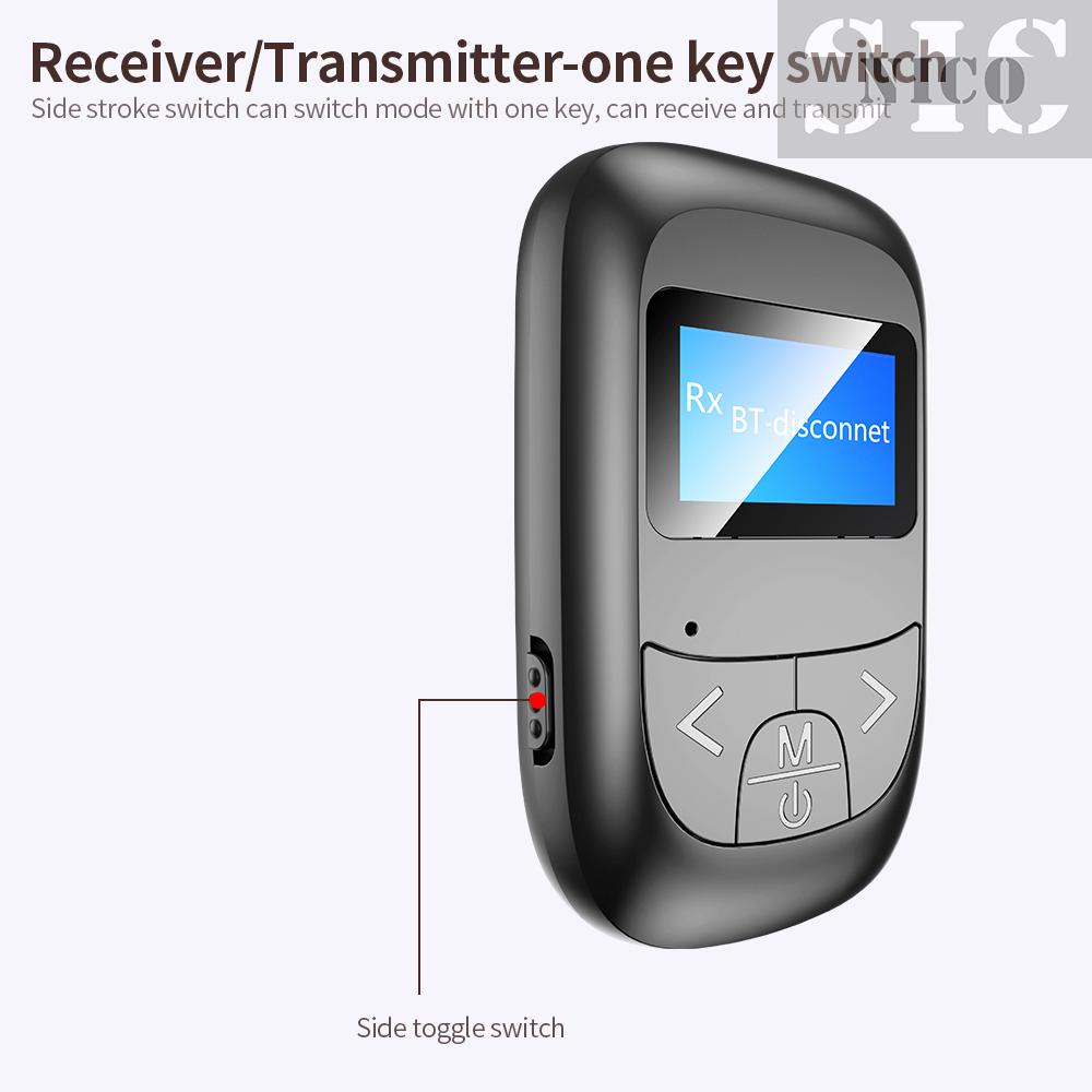 Bộ Thu Phát Âm Thanh Bt 5.0 2 Trong 1 Có Màn Hình Lcd 8 Chế Độ Đen | BigBuy360 - bigbuy360.vn