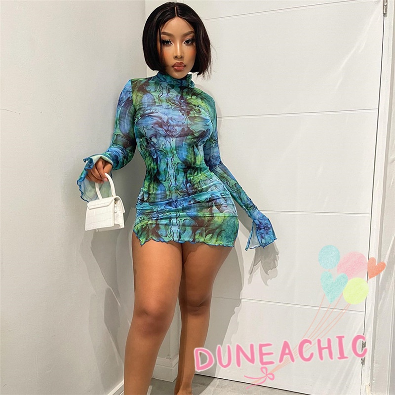 Đầm Tay Dài Cổ Cao Dáng Ôm Kẻ Sọc Thời Trang Xinh Xắn Cho Nữ