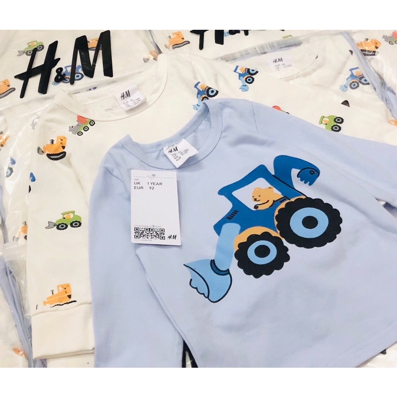 Set 2 bộ cotton dài tay bé trai hoạ tiết ô tô