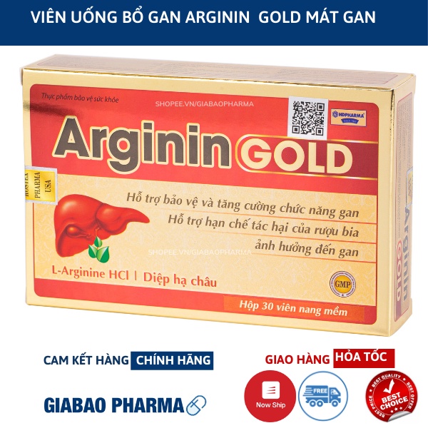 Bổ gan ARGININ GOLD bảo vệ gan , làm mát gan , giải độc gan , hạ men gan - Hộp 60/30v