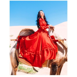 Đầm Đỏ Boho Maxi - Phong Cách Bohemain - Hàng Cao Cấp - (đầm du lịch vải lụa lạnh siêu đẹp)