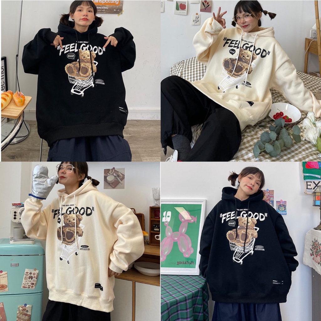 Áo Khoác Hoodie In Hình Gấu Ngồi Xe Đẩy Form Rộng Nam Nữ Unisex Ulzzang HD10