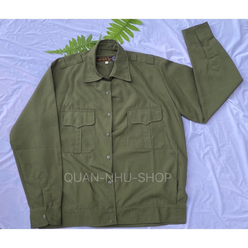 ÁO BAY DÀI TAY MÀU CỎ ÚA-ÁO TẬP QS HÀNG LOẠI 1(SẢN PHẨM SHOP TỰ CHỤP 100%)