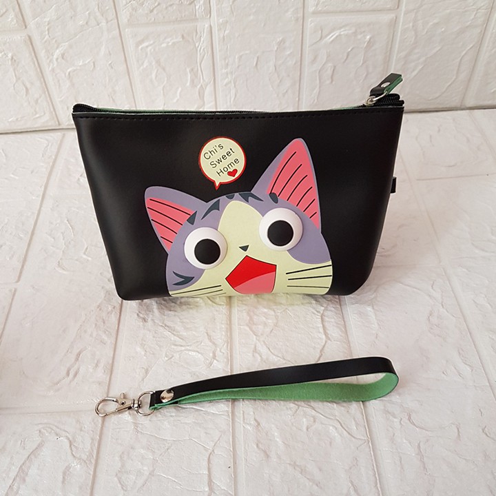 HCM - Túi đựng mỹ phẩm vải chống thấm họa tiết 3D nổi độc đáo Totoro mèo Chii Doremon