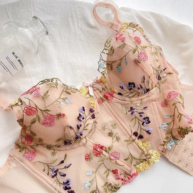 Áo bra ren corset vintage thêu hoa có gọng mút mỏng sexy