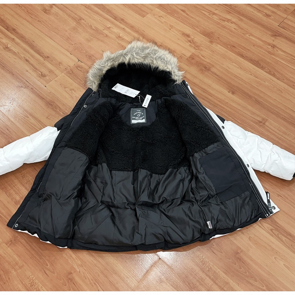 Áo phao Parka Geogre mũ lông màu trắng đen size lớn