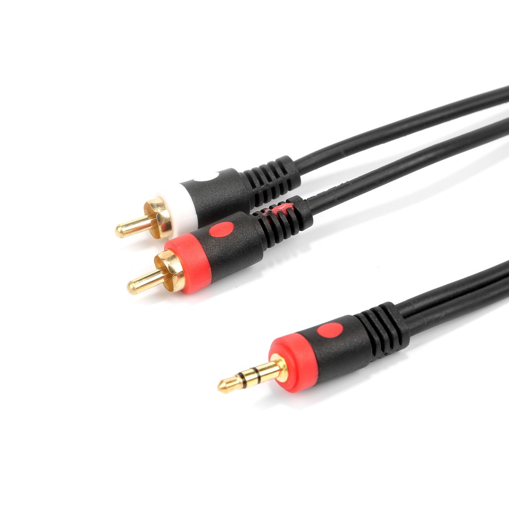 Cáp âm thanh 3.5mm sang 2 giắc cắm RCA 1.5m/3m/5m/10m màu đen cho điện thoại tai nghe và loa