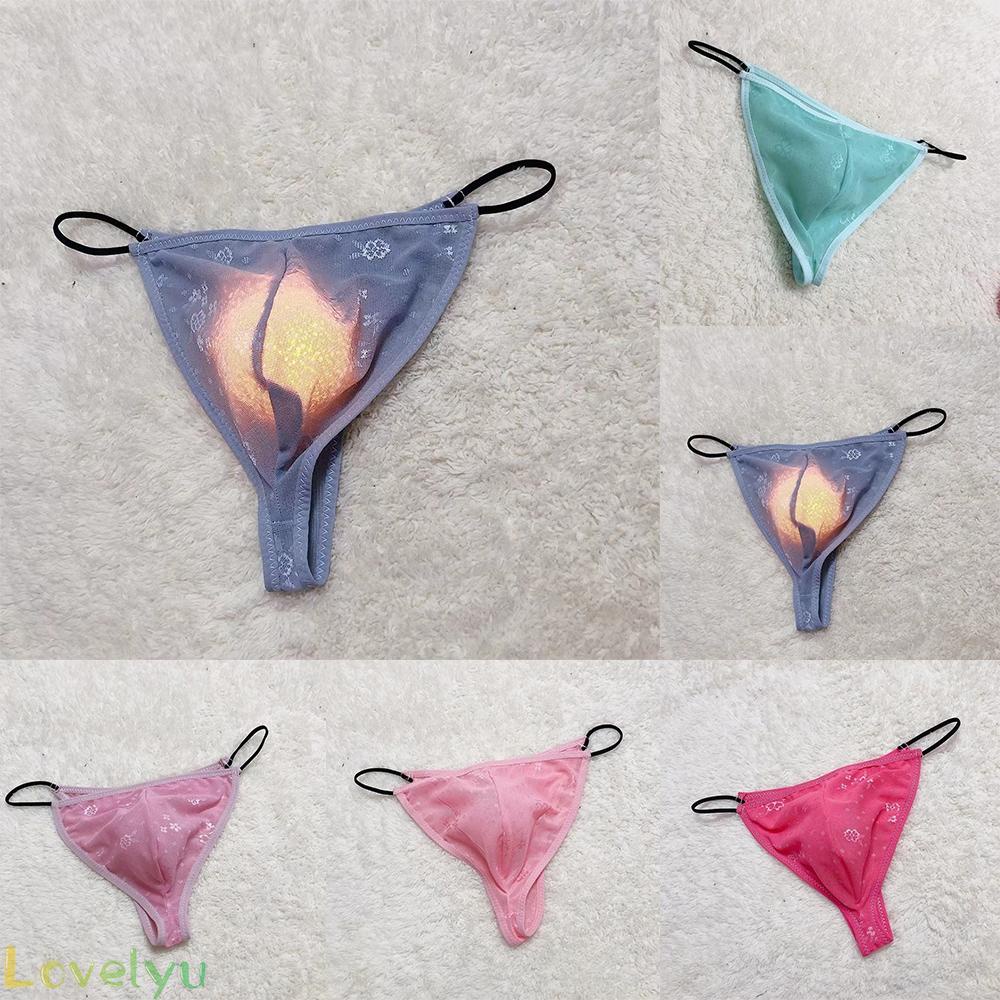 【LOVELYU】Lace Lingerie Mens Sissy Thong G-String Bulge Pouch Panties Bikini Briefs Thin【Good Quality】