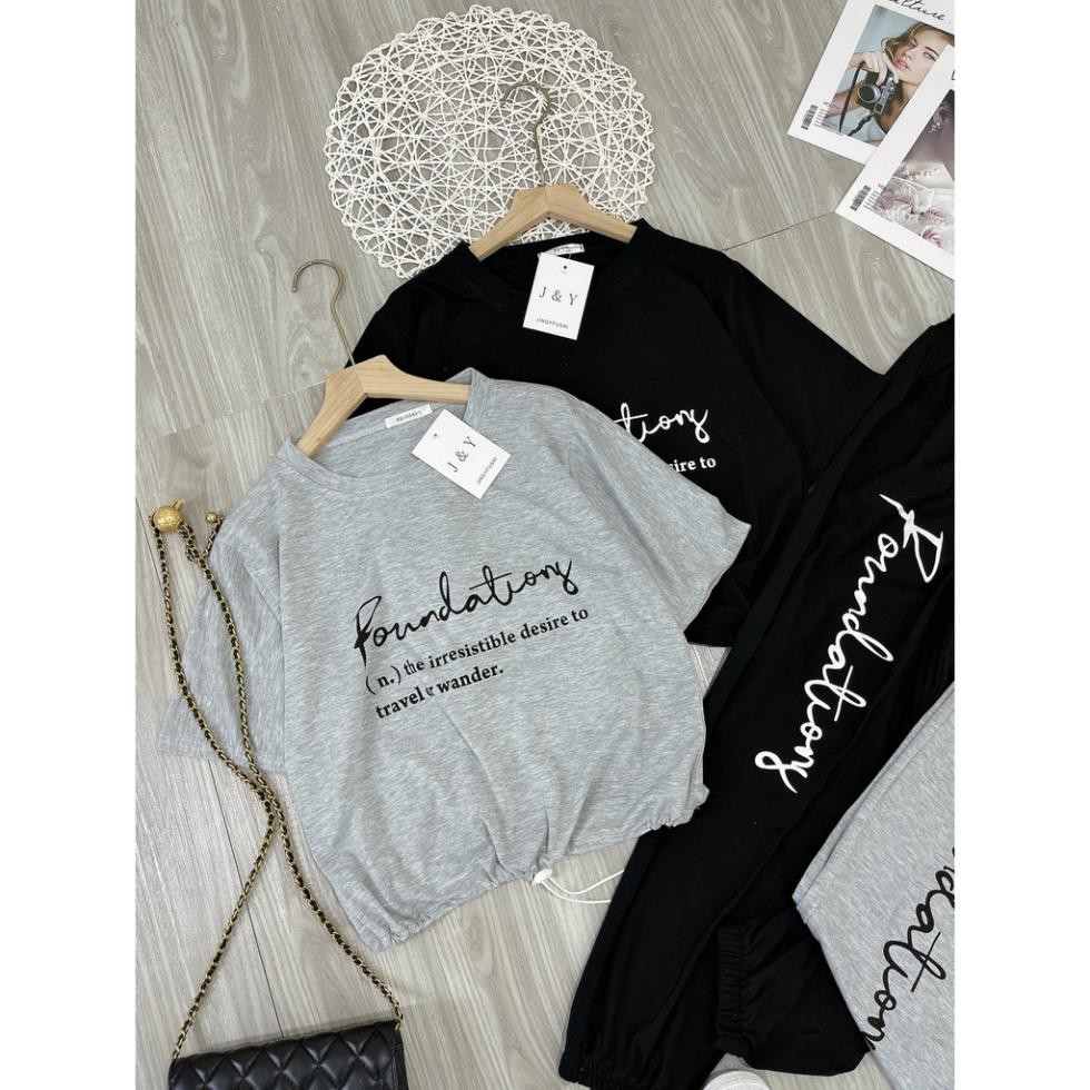[ 𝐅𝐑𝐄𝐄 𝐒𝐇𝐈𝐏 ] Set croptop thể thao thụng chữ dây rút