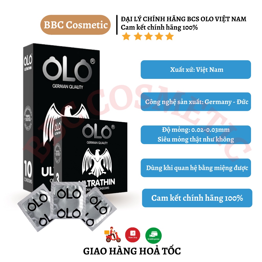 Bao Cao Su OLO UTRATHIN Bổ Sung Gel Bôi Trơn Gấp 3 Lần An Toàn Cho Oral Sex Siêu Mỏng 0.02mm Hàg Việt Nam Chất Lượng Cao