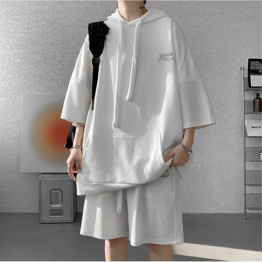 Set áo hoodie và quần short màu trơn đồ bộ thể thao phong cách Hàn Quốc bộ quần áo nam đơn giản đồ bộ nam nữ