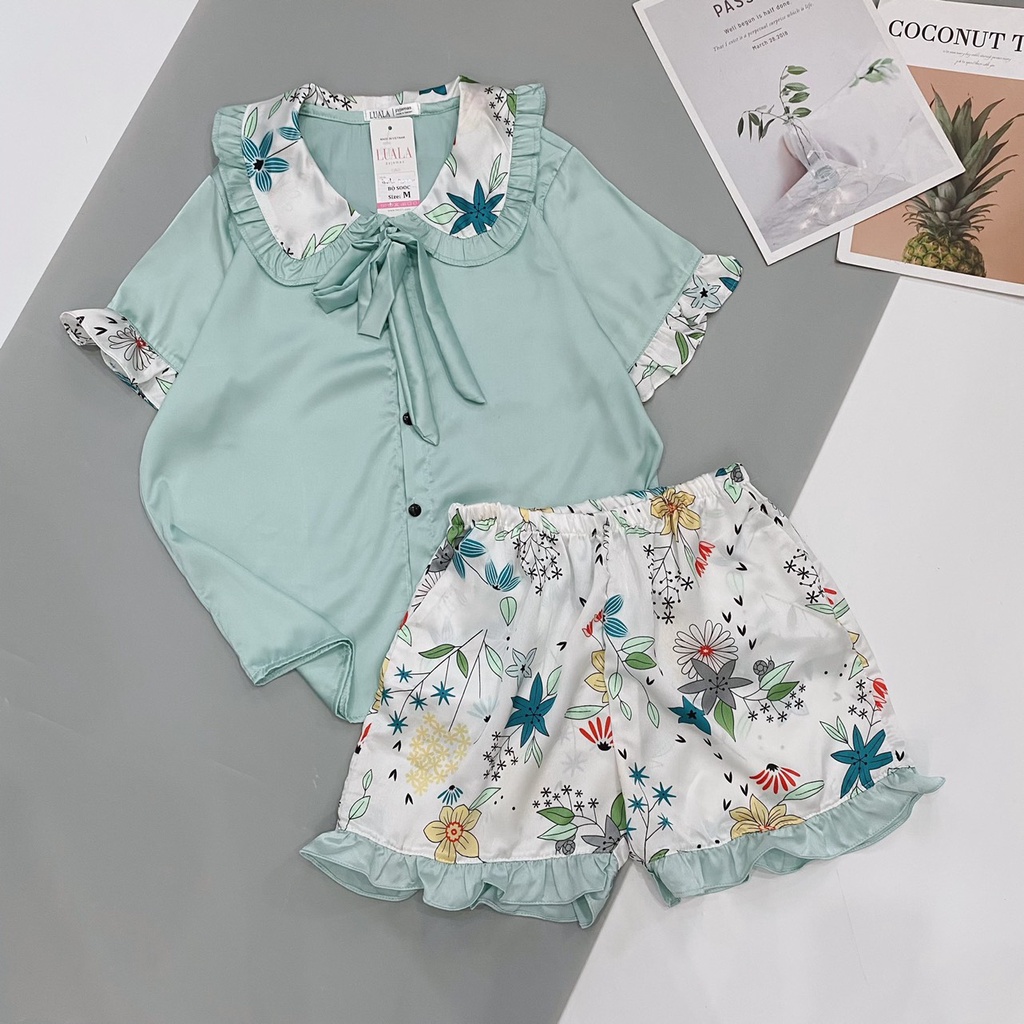 Bộ Ngủ Lụa Satin Cộc Tay Cao Cấp (Hàng Có Size.Ảnh Chụp Thật) Bộ Mặc Nhà Pijama Boody BP03