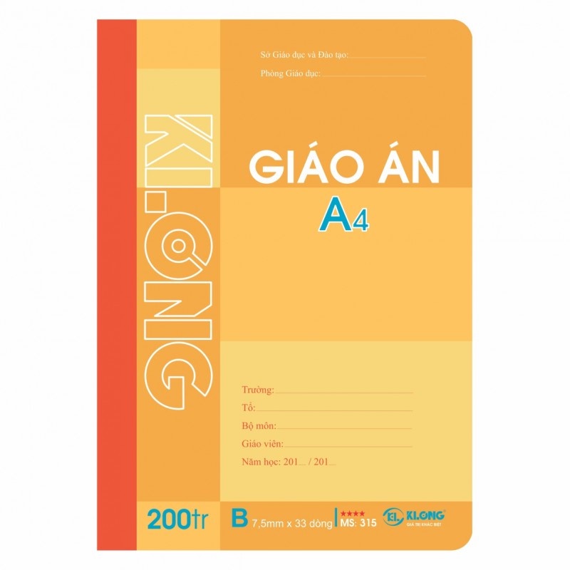 Sổ giáo án A4 Klong - Kẻ ngang 200 trang, MS 315