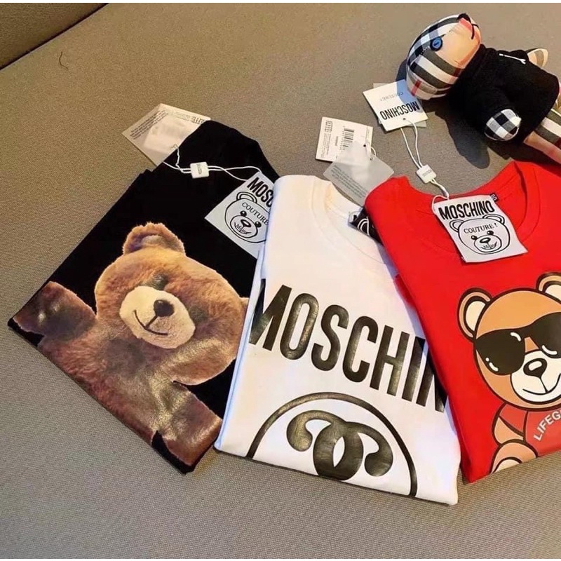 Áo thun cotton cổ tròn cộc tay mùa hè Moschino trẻ em họa tiết gấu ngộ nghĩnh chất mềm mịn, thoáng mát, thời trang