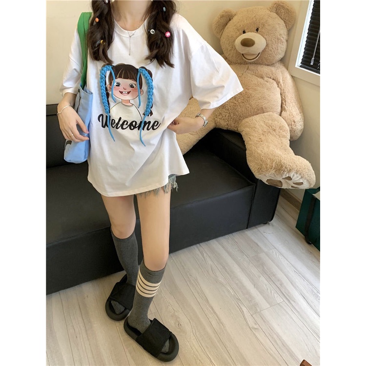 Áo Thun Tay Ngắn In Họa Tiết Hoạt Hình Phong Cách Hip Hop Thời Trang Mùa Hè 2022 Cho Nữ