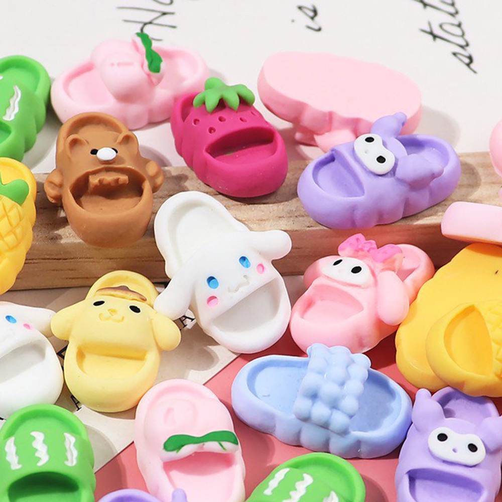 Set 10 Kẹp Tóc Hình Dép Hoạt Hình Mini Bằng Nhựa Resin DIY