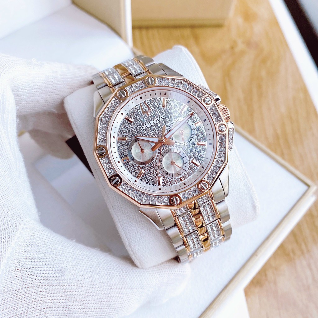 Đồng hồ nam chính hãng Bulova 98c133 tone demi silver lạ mắt - Máy Pin - Kính cứng