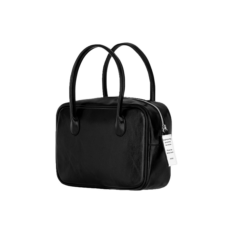 Túi Xách Da Sáp Dầu Thiết Kế Hàn Quốc Jennie the Same Nieeh Hình Vuông Màu Đen Kem