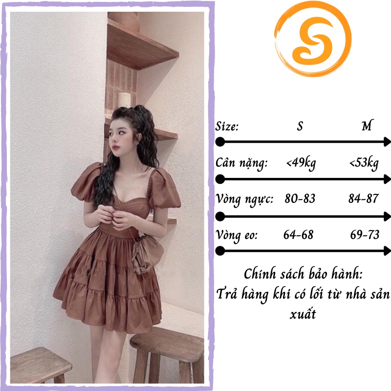 Váy nữ babydoll cổ vuông tay phồng cup ngực dáng xòe Shinosha V0026 | BigBuy360 - bigbuy360.vn