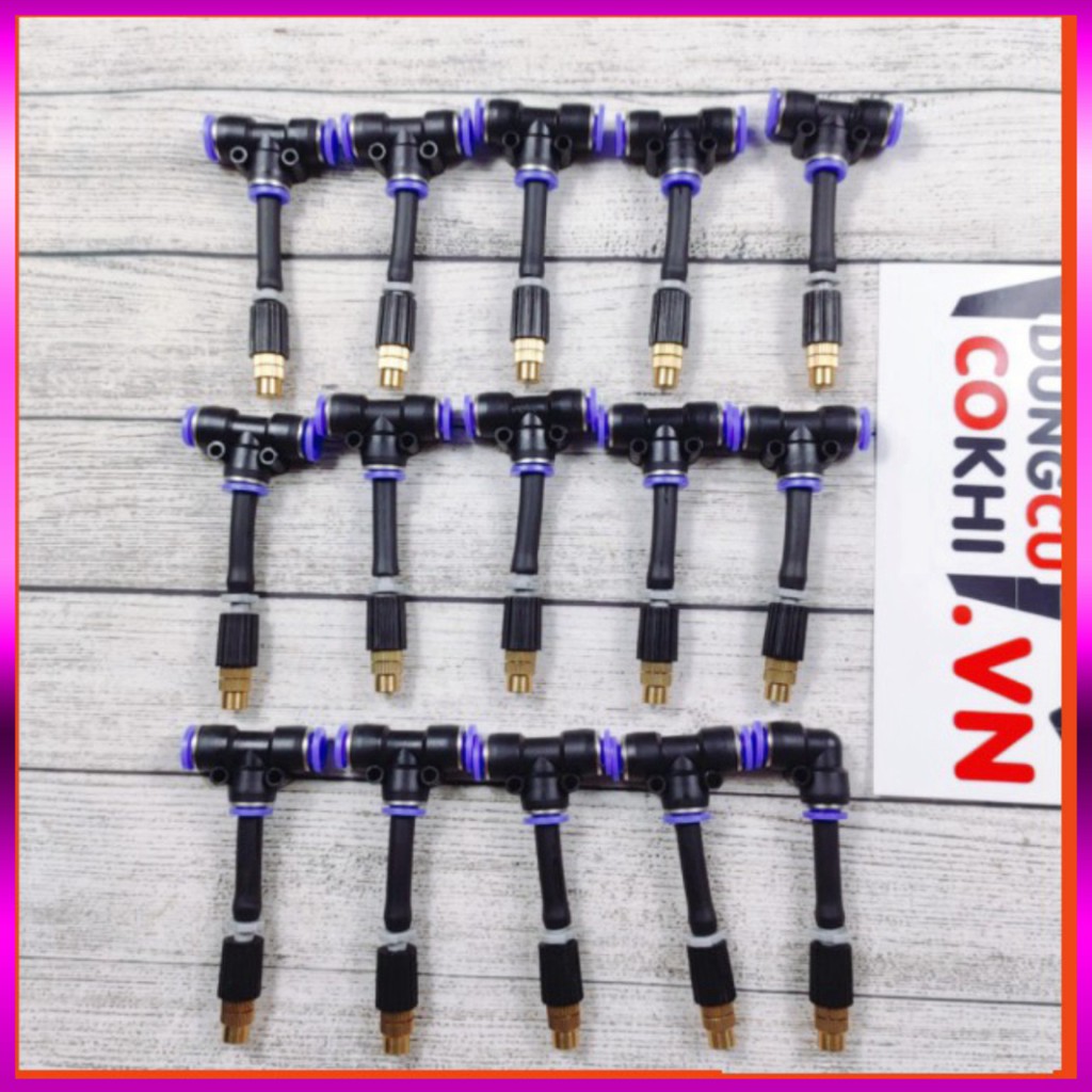 [GIÁ TỐT] 25m dây + 15 Béc phun sương 1 tia đồng, nối nhanh chữ Tê 8mm dùng tưới cây, tưới lan