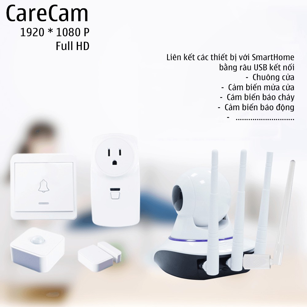 Camera Carecam 3 râu 2.0Mpx thế hệ mới siêu nét, quay theo chuyển động, đàm thoại 2 chiều, cảnh báo thộng minh