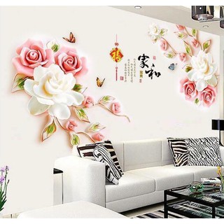 Decal dán tường Hoa hồng phấn trắng
