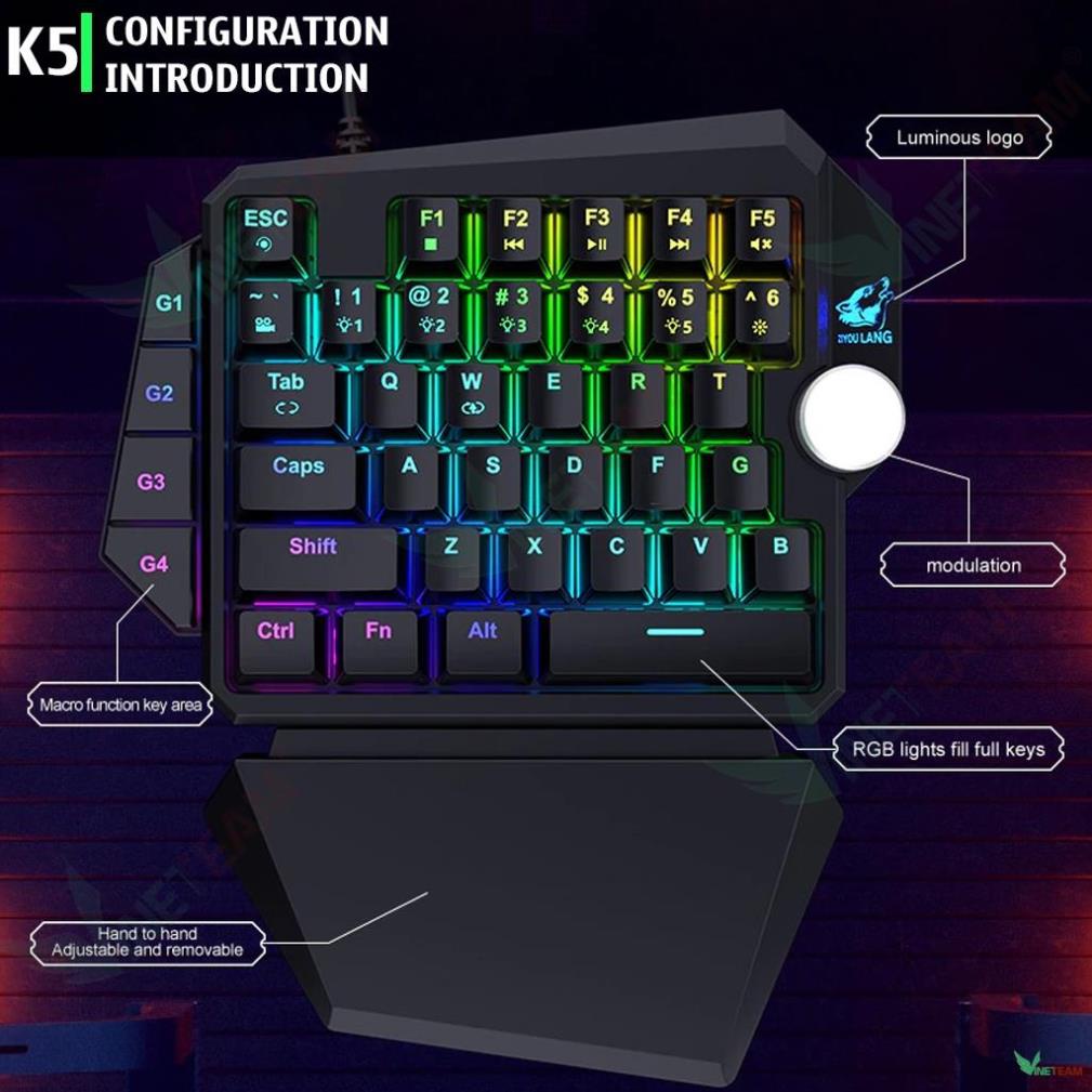 Bàn Phím Cơ ZIYOULANG K5 39 Phím Hỗ Trợ MACRO Blue Switch RGB Chơi Game Pubg Mobile, Rules, Free Fire -dc4691