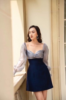 Đầm tay phồng ánh nhũ