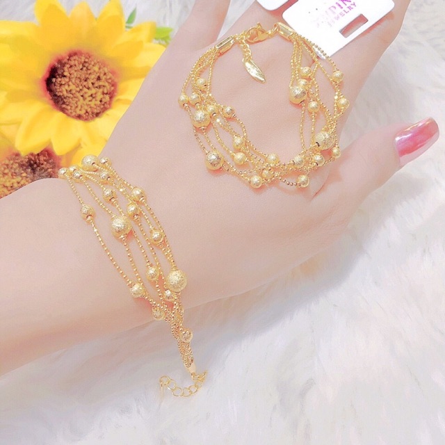 Lắc tay kiểu bi màu vàng 24 cao cấp mẫu mới về
