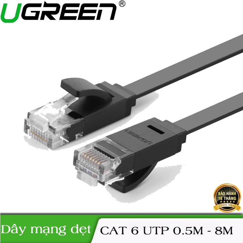 Dây cáp mạng 2 đầu đúc Cat 6 UTP dạng dẹt, dài từ 0.5-8m UGREEN NW104