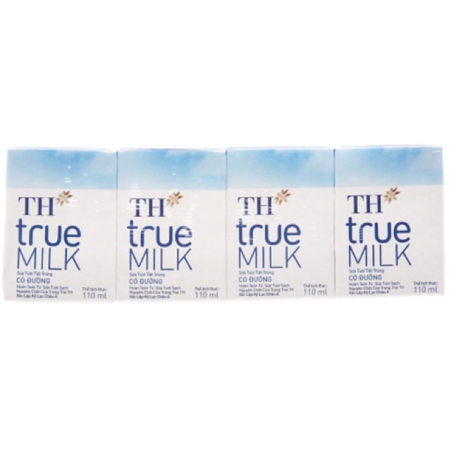 Vỉ 4 Hộp Sữa TH True Milk Hộp 110ml-180ml Có Đường/Ít đường