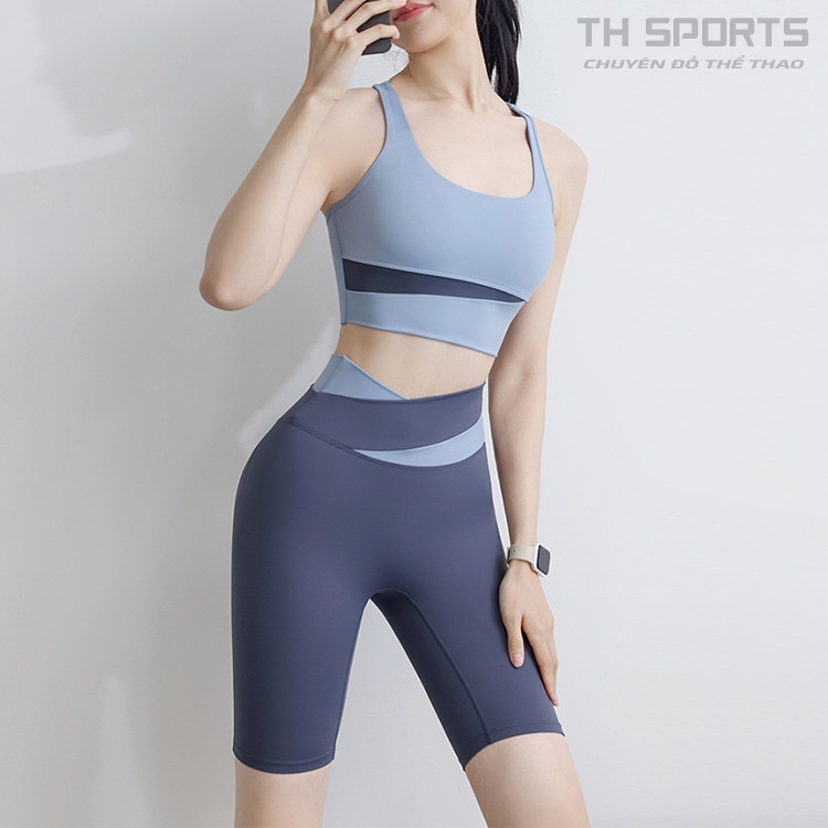 Bộ Tập Gym Nữ Hot Trend Quần Đùi Áo Bra TH SPORT Tập Gym Thể Dục Yoga Aerobic Picnic Dã Ngoại Nữ TH041 (Bộ Blue)