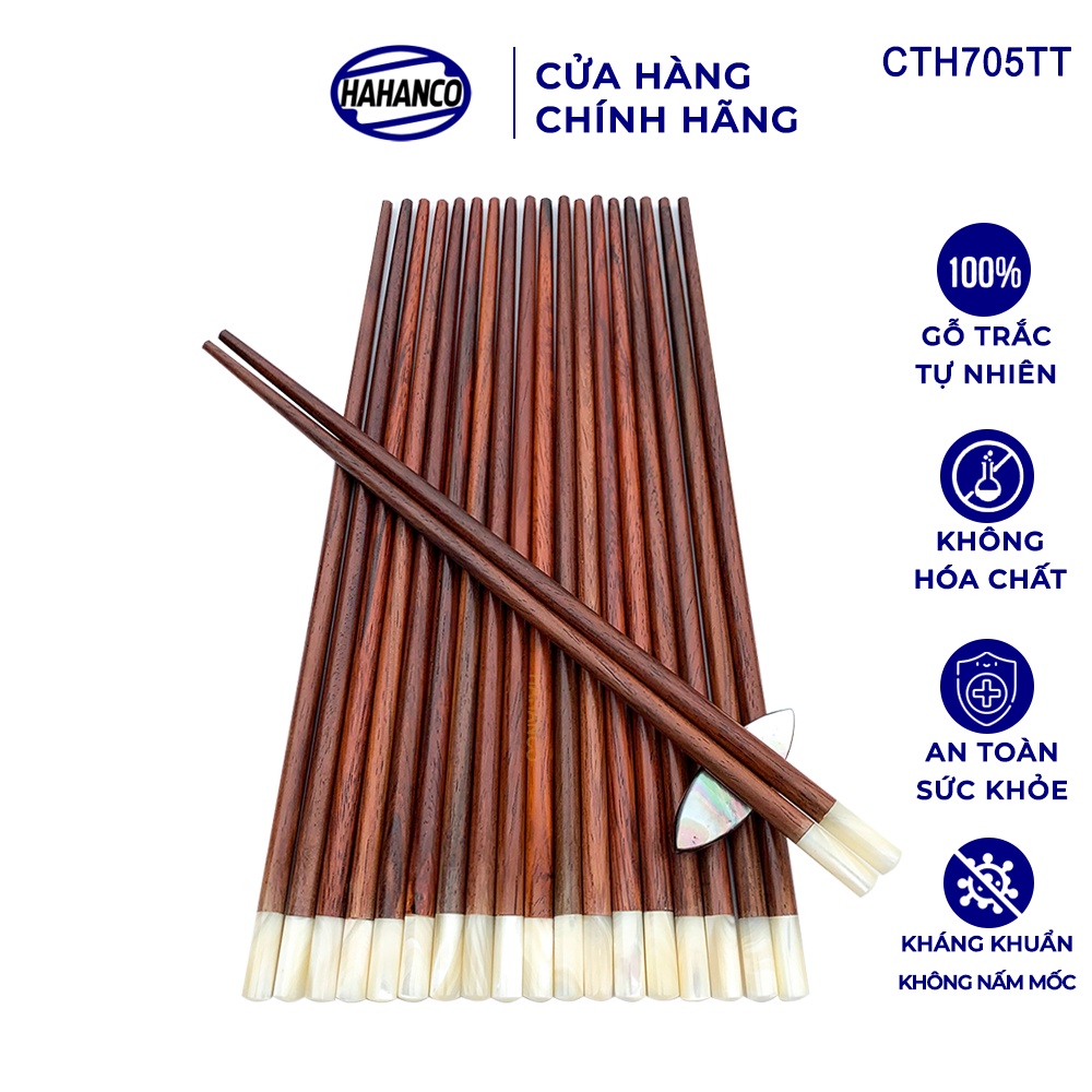 Đũa Gỗ Trắc Đầu Ốc Xà Cừ Singapore HAHANCO (Hộp 10 Đôi) Kháng Khuẩn - CTH705TT