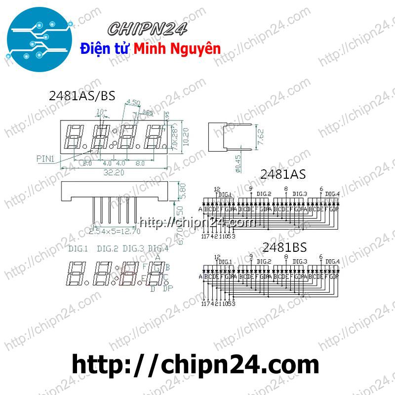 [1 CON] Led 7 Đoạn 0.28 inch 4 Số Đồng Hồ Anot chung (Sáng Đỏ)