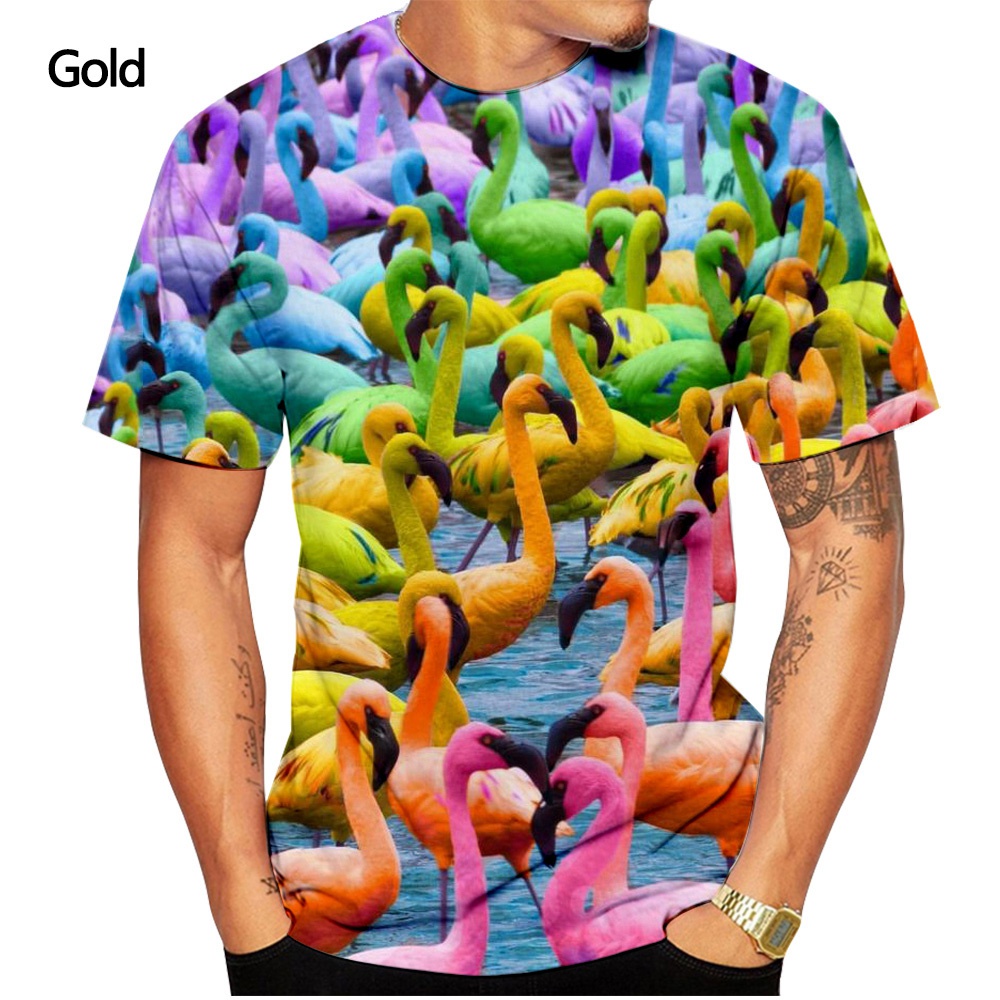 Mới Áo Thun Ngắn Tay In Hình Chim Hồng Hạc 3D Thời Trang Dành Cho Cả Nam Và Nữ