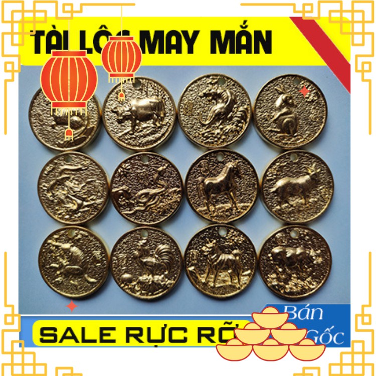 [HOT] 1 Đồng Xu Con Giáp Phong Thủy bằng đồng nguyên chất phun sơn vàng kim làm mặt dây chuyền, móc khóa | BigBuy360 - bigbuy360.vn