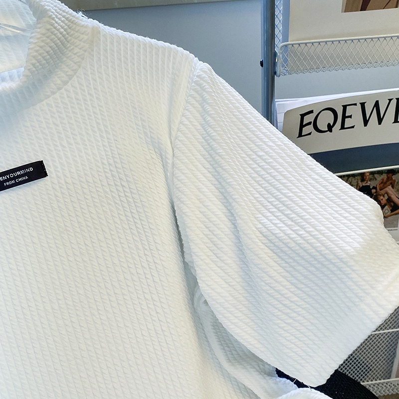 ZHELIHANGFEI Áo Thun Tay Ngắn Cổ Cao Dáng Rộng Họa Tiết Ca Rô Thời Trang