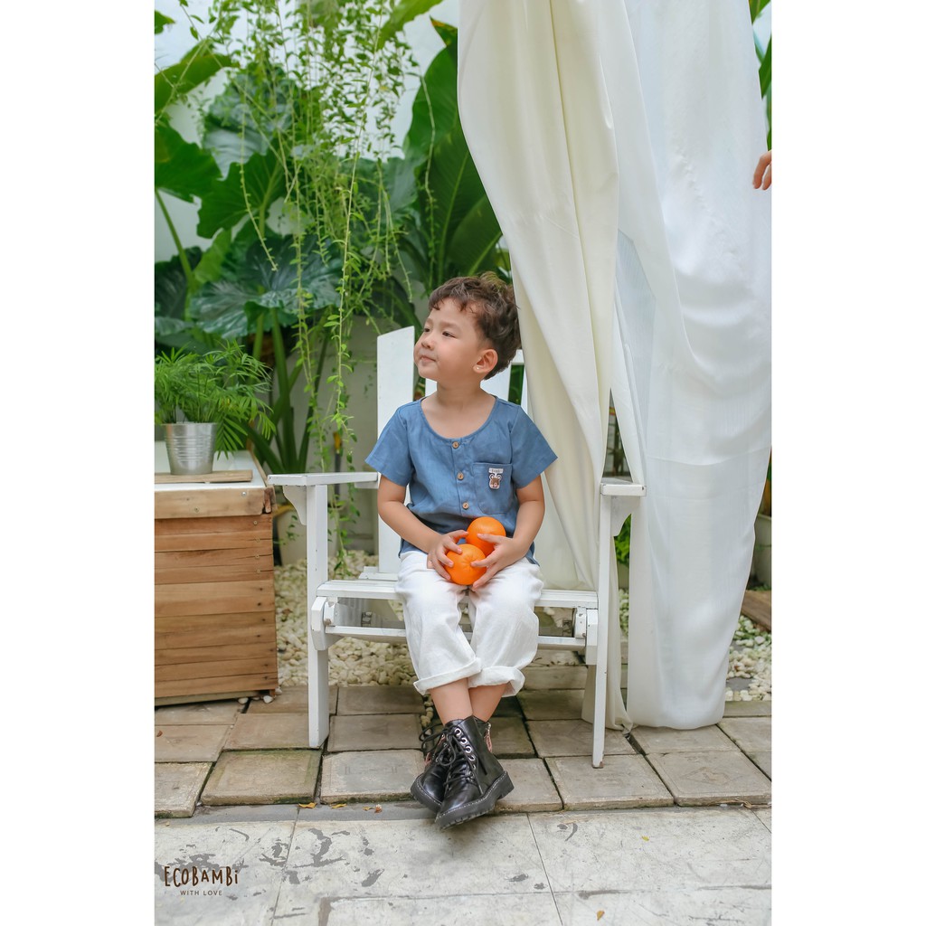 Áo sơ mi cổ tròn linen unisex Ecobambi