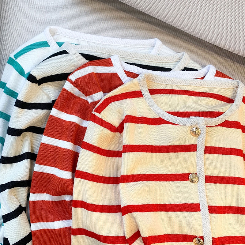 Áo Khoác cardigan Họa Tiết Kẻ Sọc Màu Sắc Thời Trang Mùa Thu Cho Nữ