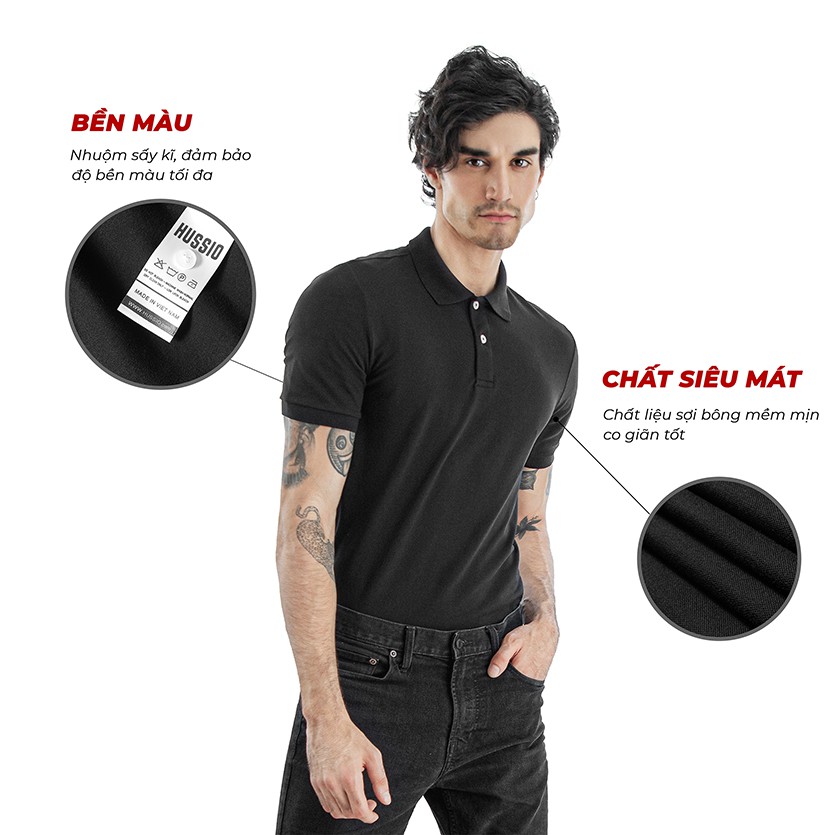 Áo polo nam HUSSIO đen classic sang trọng | BigBuy360 - bigbuy360.vn