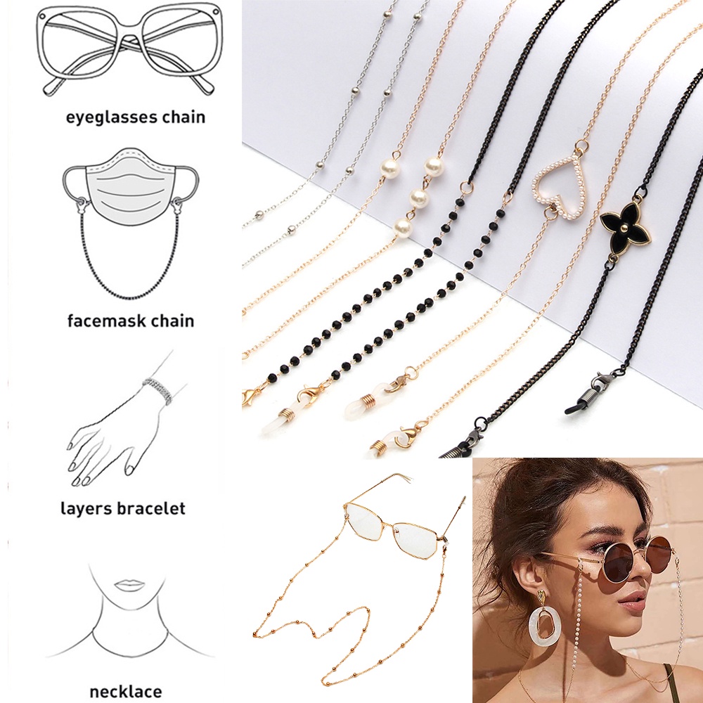 Dây đeo giữ kính mắt kính mát đính hạt ngọc trai nhân tạo xinh xắn thời trang