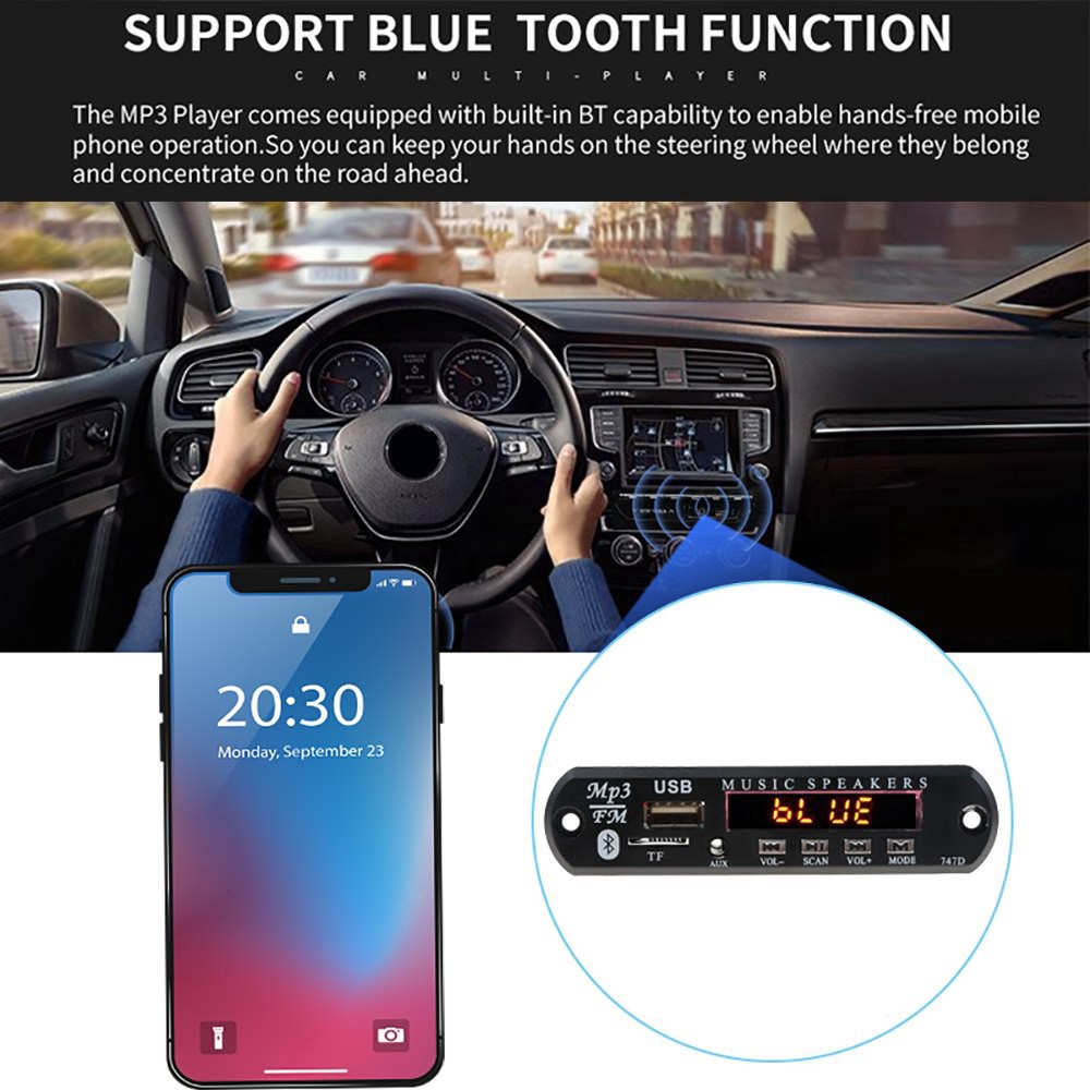 ◙◈﹊Máy nghe nhạc Mp3 Bluetooth hỗ trợ gọi rảnh tay thẻ nhớ TF cổng USB 3.5mm AUX 5V-12V