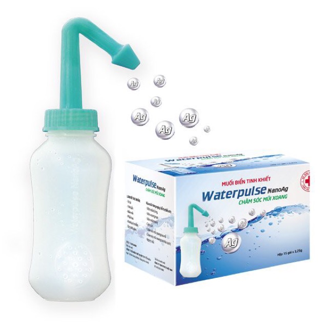 Bình rửa mũi kèm 15 gói muối Nano bạc Waterpulse