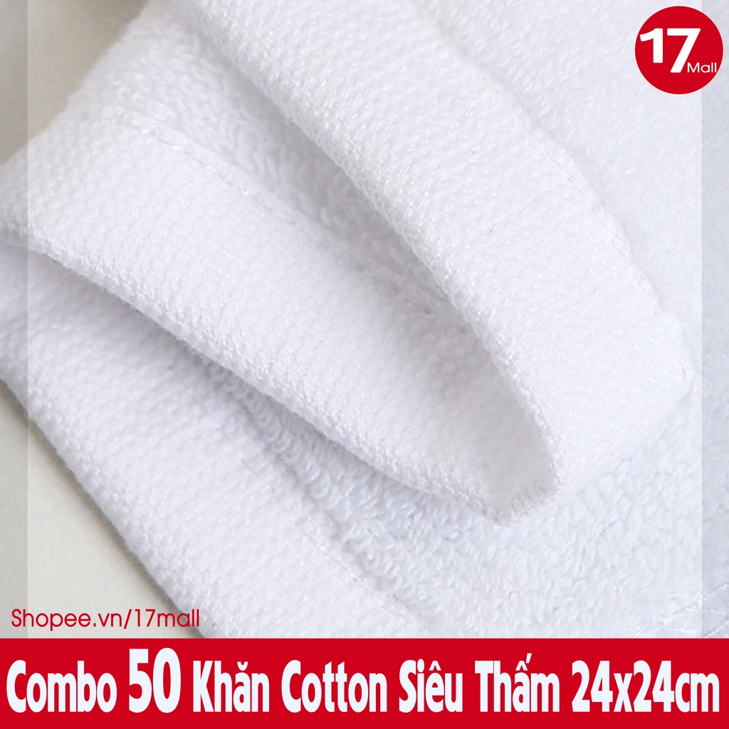 Combo 50 khăn trắng cotton 24x24 đa dụng, khăn vuông lau bếp, xe ô tô, lau quán ăn, bệnh viện, spa, nail, trường học