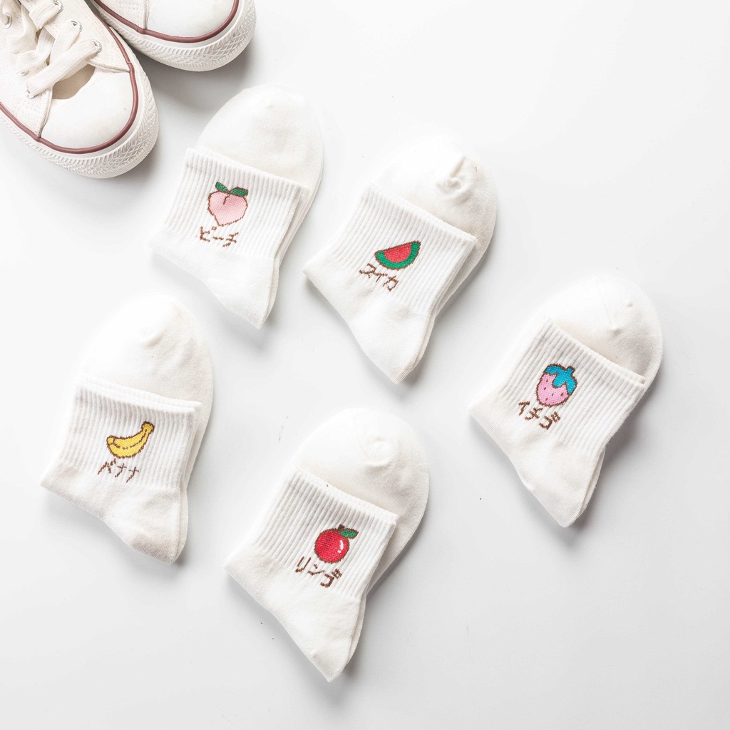 Set 5 đôi tất cổ cao Bivota vớ nữ in hình trái cây cực xinh T32