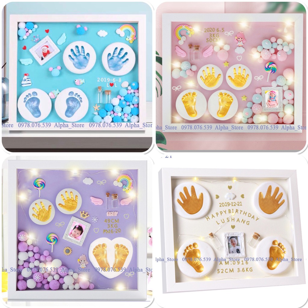 Bộ khung ảnh in dấu tay chân cho bé, quà tặng thôi nôi, đầy tháng, khung tranh in dấu ấn cho bé
