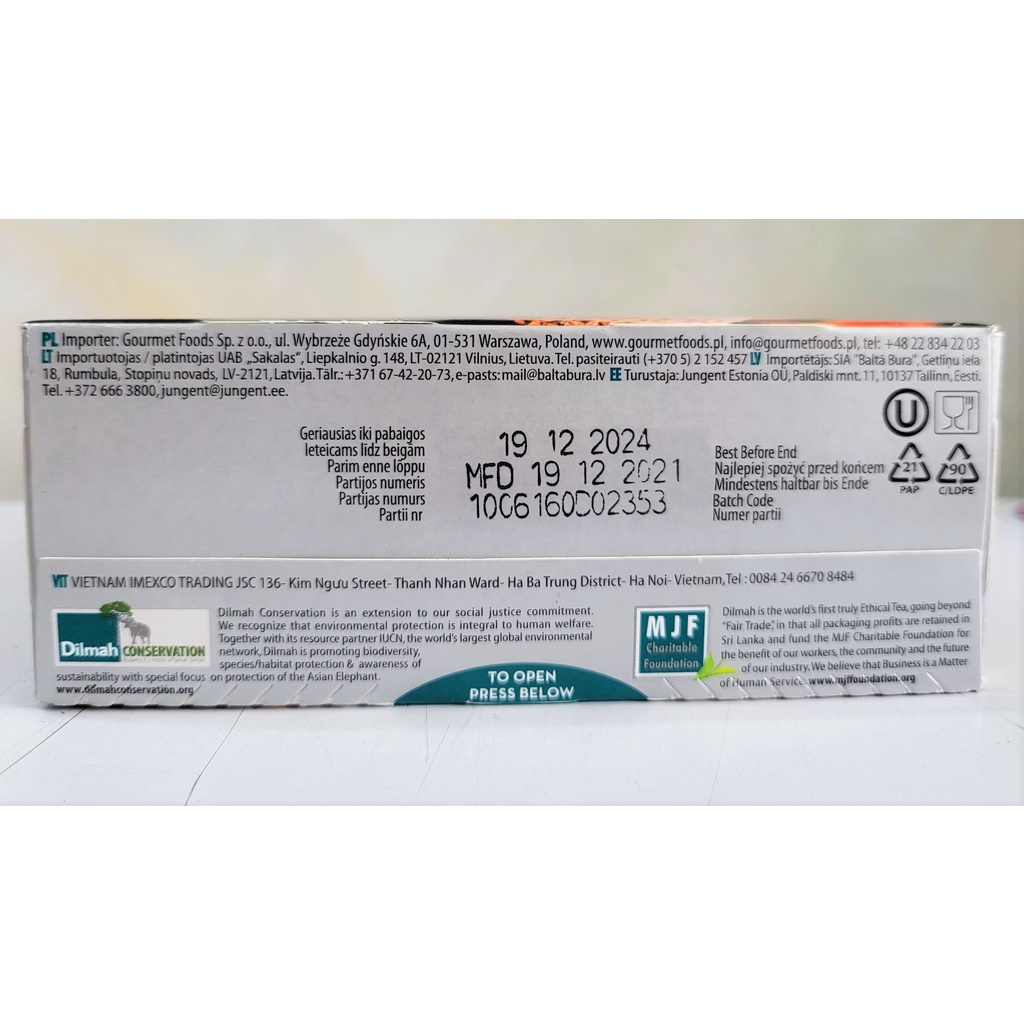 [Hộp 30g – LYCHEE] TRÀ ĐEN TÚI LỌC HƯƠNG VẢI [Sri Lanka] DILMAH Ceylon Black Tea